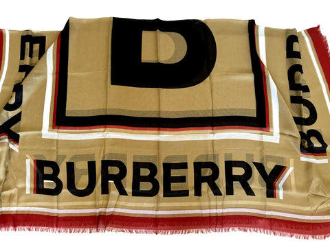 NWT $450 Burberry B Box Text Modal Archive Beige Scarf 53"Wx53"L 80718301 Italy