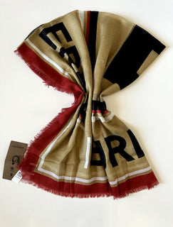 NWT $450 Burberry B Box Text Modal Archive Beige Scarf 53"Wx53"L 80718301 Italy