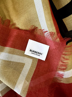 NWT $450 Burberry B Box Text Modal Archive Beige Scarf 53"Wx53"L 80718301 Italy