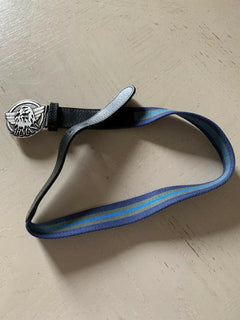 New $120 Armani Junior Boy Leather/Canvas Belt Blue US S ( 63 Eu ) Italy