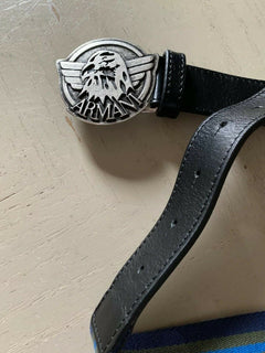 New $120 Armani Junior Boy Leather/Canvas Belt Blue US S ( 63 Eu ) Italy