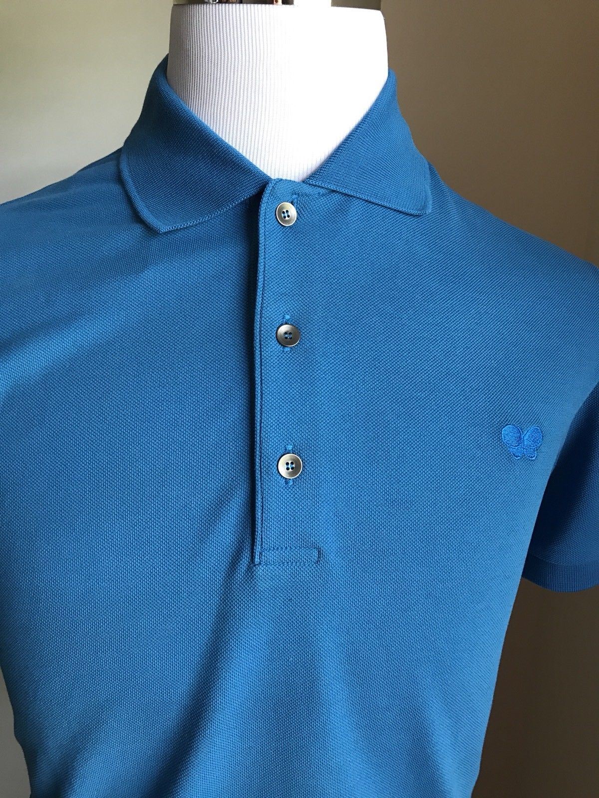 NWT $390 Bottega Veneta Mens Polo Shirt Blue-Royal 40 US ( 50 Eu ) Italy