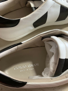 NIB $695 Giorgio Armani Women Flats Knight Shoes Sneakers Black/White 7.5 US