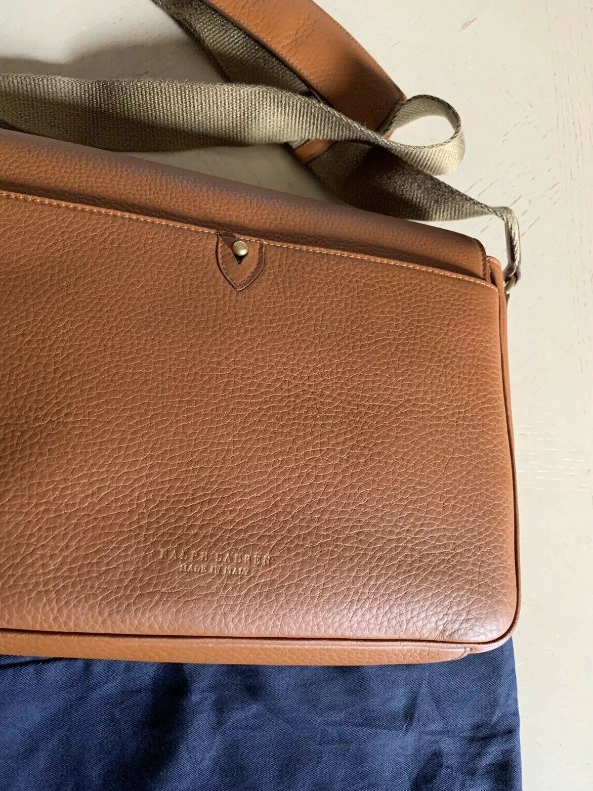New $1200 Ralph Lauren Purple Label Leather Messenger Sholder Bag Brown Italy