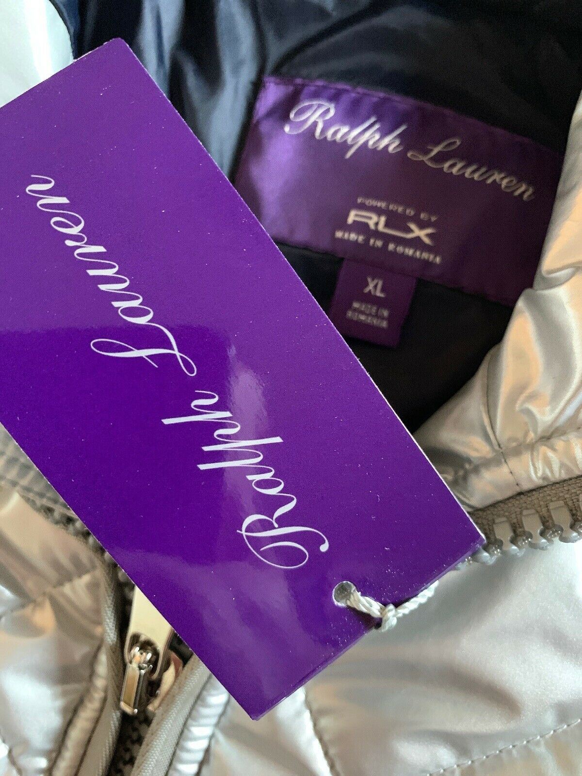Neu$1295 Ralph Lauren Purple Label RLX Herren Pufferjacke Mantel Silber Größe XL
