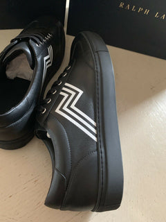 Neu $695 Herren Ralph Lauren Purple Label Leder-Sneakers Schuhe Schwarz 12 US Ita