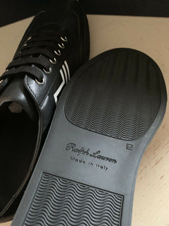 Neu $695 Herren Ralph Lauren Purple Label Leder-Sneakers Schuhe Schwarz 12 US Ita