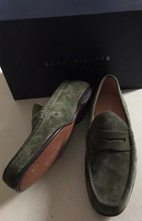 Neue 895 $ Ralph Lauren Purple Label Wildleder-Fahrerschuhe für Herren, Grün, 10 US-Italien