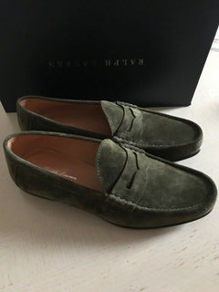 Neue 895 $ Ralph Lauren Purple Label Wildleder-Fahrerschuhe für Herren, Grün, 10 US-Italien