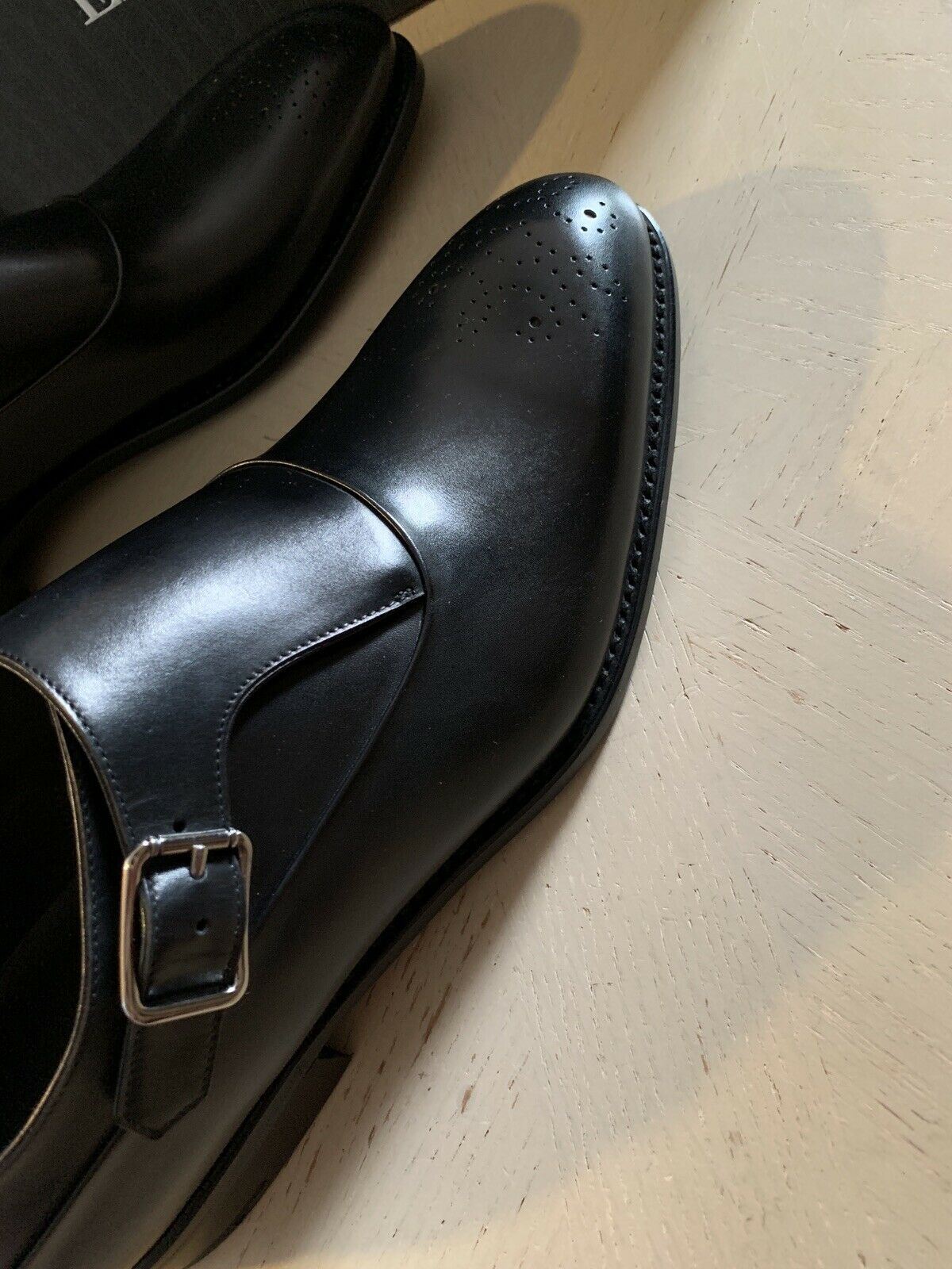 New $1350 Ermenegildo Zegna Couture Monk Brogues Leather Shoes Black 11.5 US Ita
