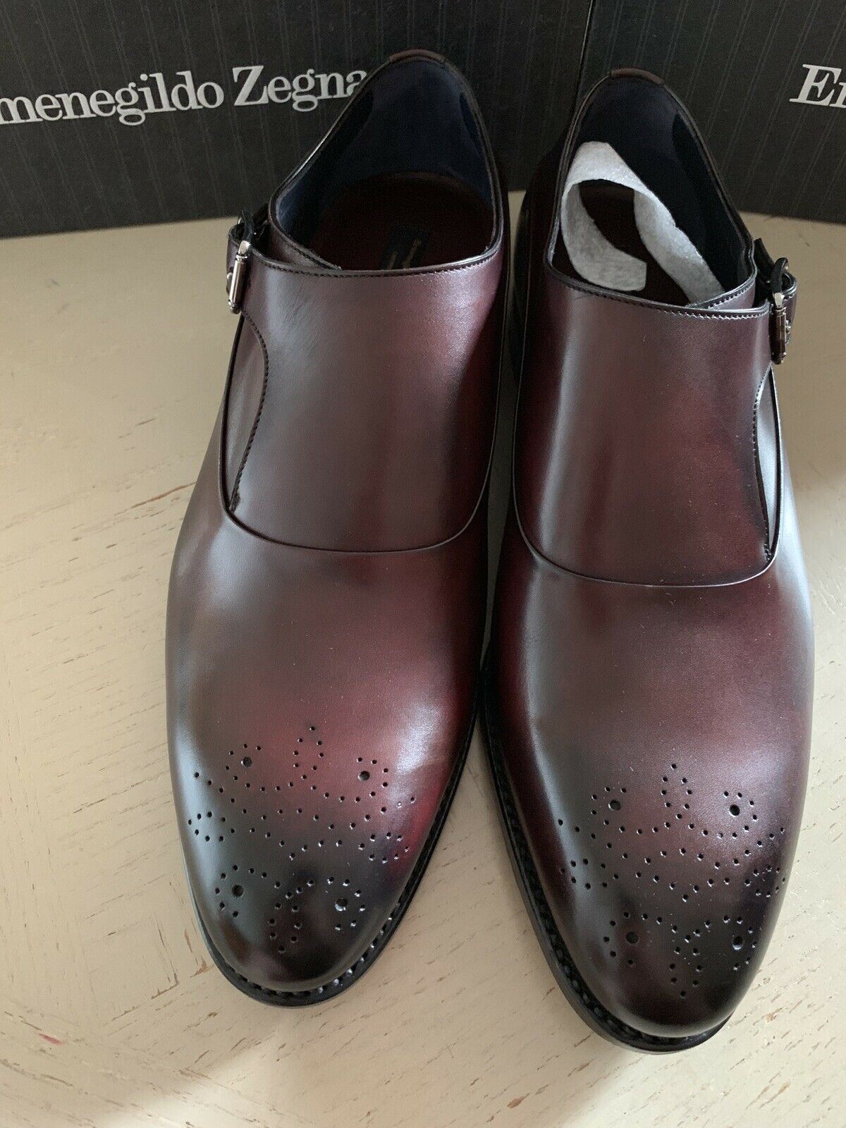 New $1350 Ermenegildo Zegna Couture Monk Brogues Leather Shoes Burgundy 10.5 US
