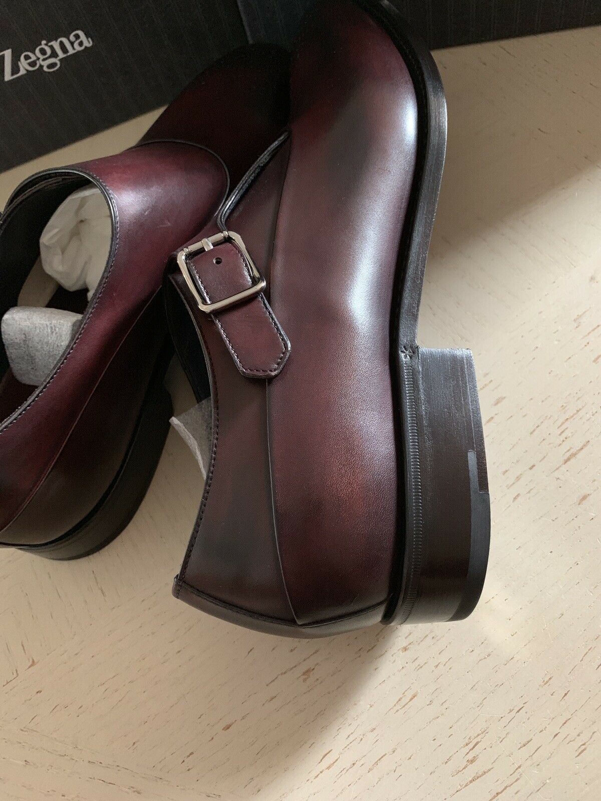 New $1350 Ermenegildo Zegna Couture Monk Brogues Leather Shoes Burgundy 10.5 US
