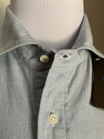 NWT $275 Eidos Napoli Mens Shirt  Blue 42/16.5 Italy