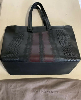 New $4200 Bottega Veneta Men Soft Leather Handdag Travel Bag Black/Burgundy Ita