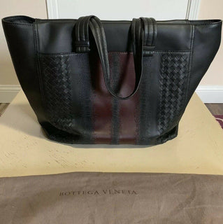 New $4200 Bottega Veneta Men Soft Leather Handdag Travel Bag Black/Burgundy Ita