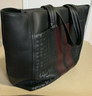 New $4200 Bottega Veneta Men Soft Leather Handdag Travel Bag Black/Burgundy Ita