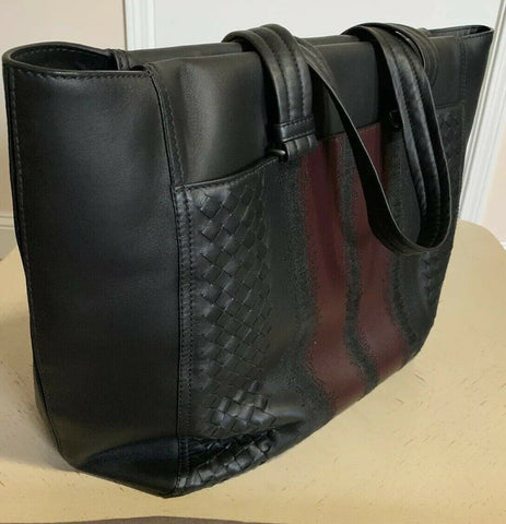 New $4200 Bottega Veneta Men Soft Leather Handdag Travel Bag Black/Burgundy Ita