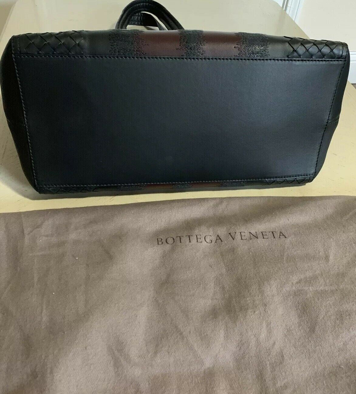 New $4200 Bottega Veneta Men Soft Leather Handdag Travel Bag Black/Burgundy Ita