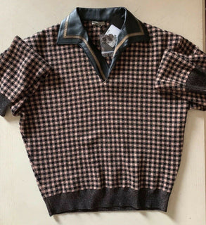 NWT $2700 Bottega Veneta Mens Cashmere/Leather Sweater Brown/Bla.M US ( 48 Eu )