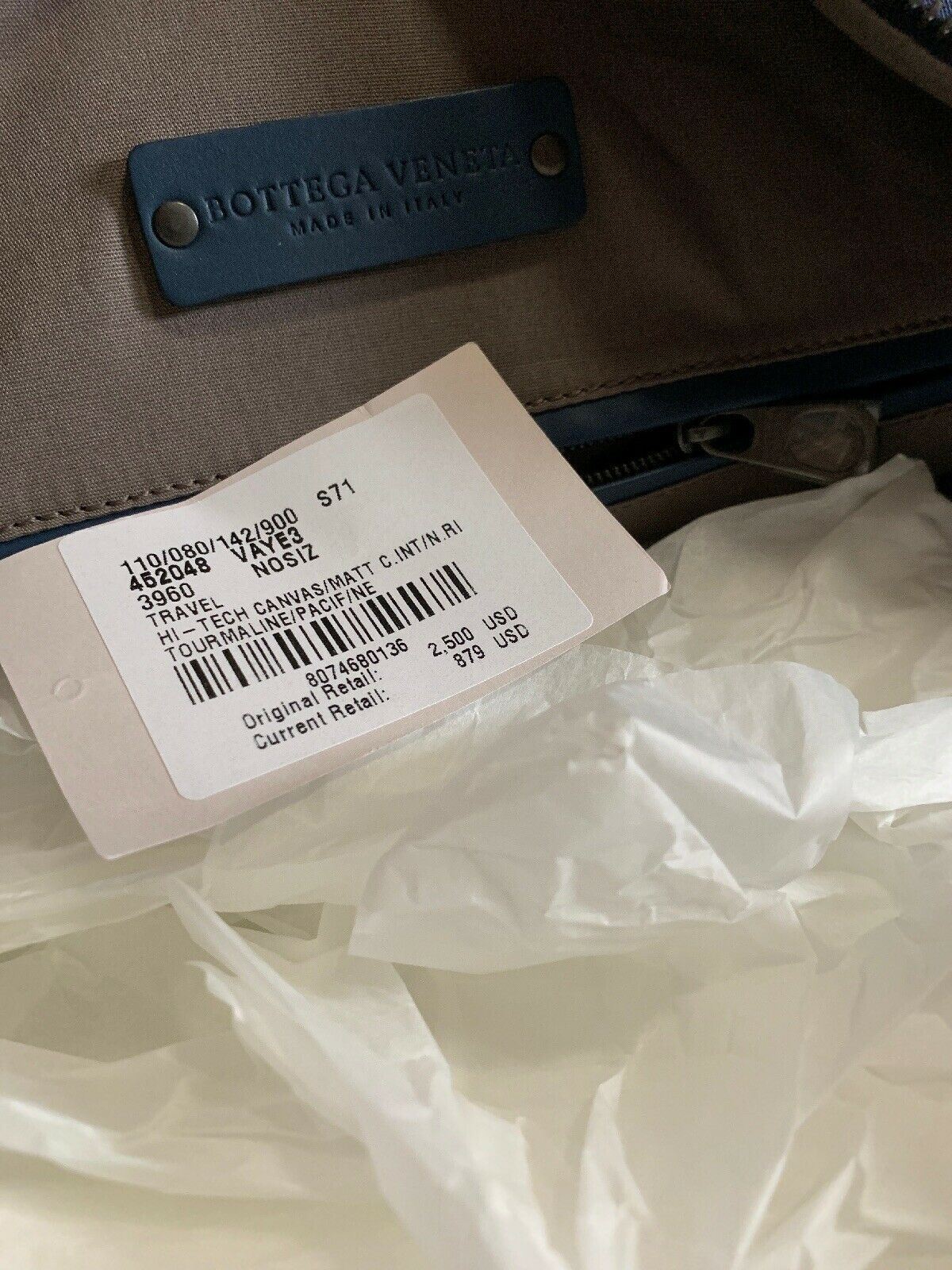New $2500 Bottega Veneta  Leather/Canvas Travel Bag DK Blue 422048 Italy