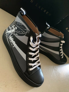 Neu $895 Ralph Lauren Purple Label Herren Leder Sneakers Stiefel Schuhe Schwarz 12 US