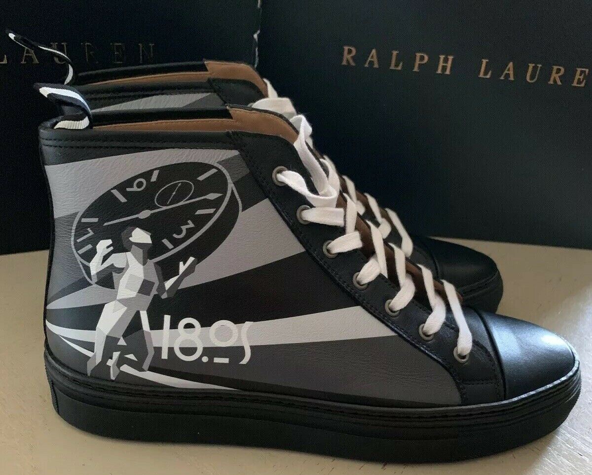 Neu $895 Ralph Lauren Purple Label Herren Leder Sneakers Stiefel Schuhe Schwarz 12 US