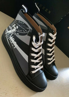 Neu $895 Ralph Lauren Purple Label Herren Leder Sneakers Stiefel Schuhe Schwarz 12 US