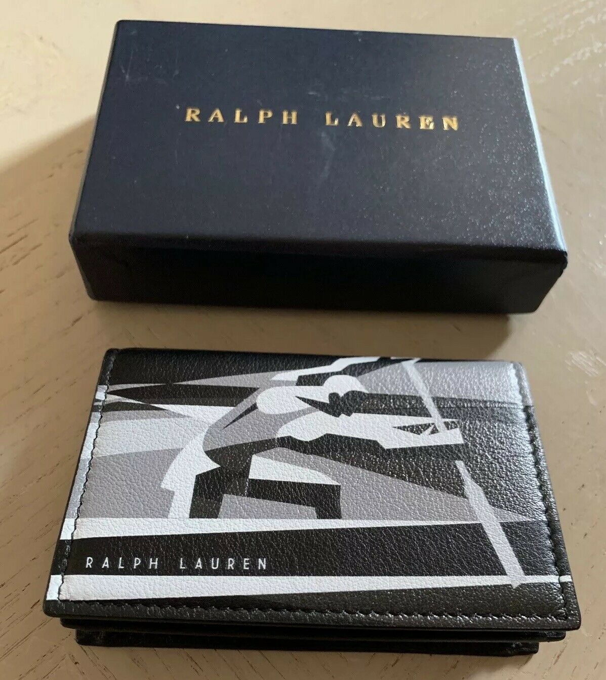 New $395 Ralph Lauren Purple Label Men’s Wallet Black /Gray Italy