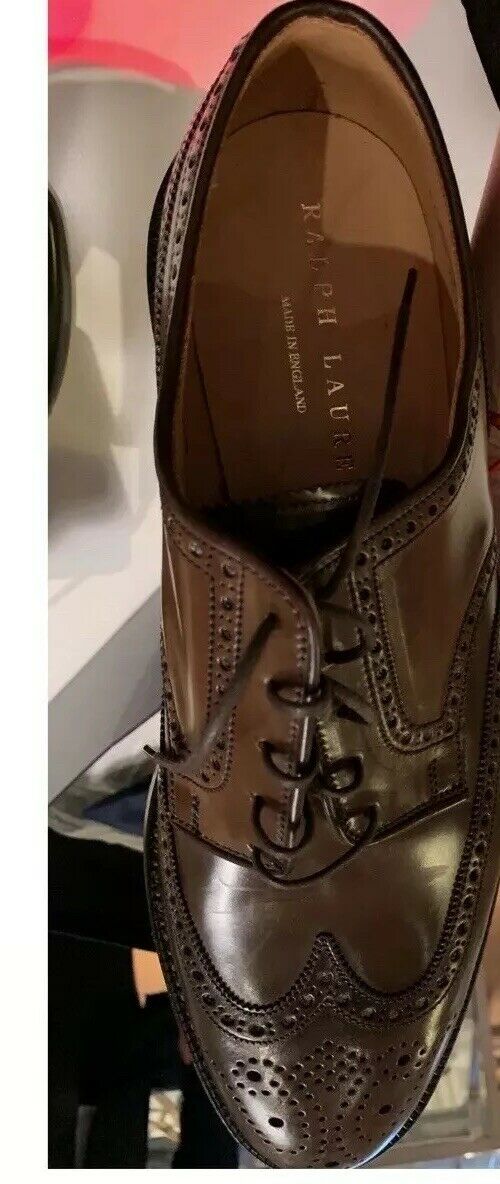 Новые кожаные мужские туфли Ralph Lauren Cordovan стоимостью 1350 долларов США 11, сделано в Англии вручную