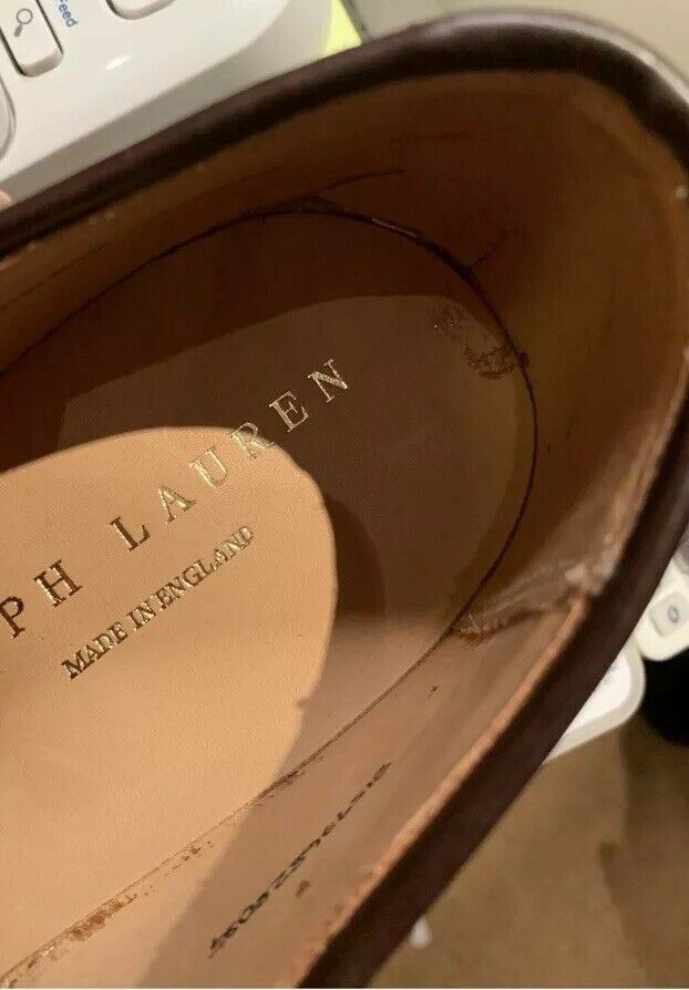 Новые кожаные мужские туфли Ralph Lauren Cordovan стоимостью 1350 долларов США 11, сделано в Англии вручную