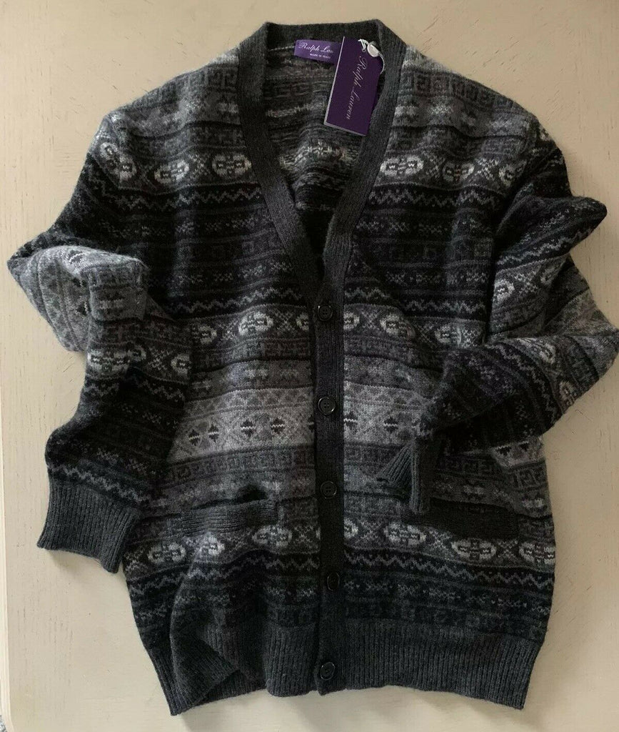 Neu mit Etikett: 1695 $ Ralph Lauren Purple Label Herren-Kaschmir-Cardigan-Pullover Grau L Italien