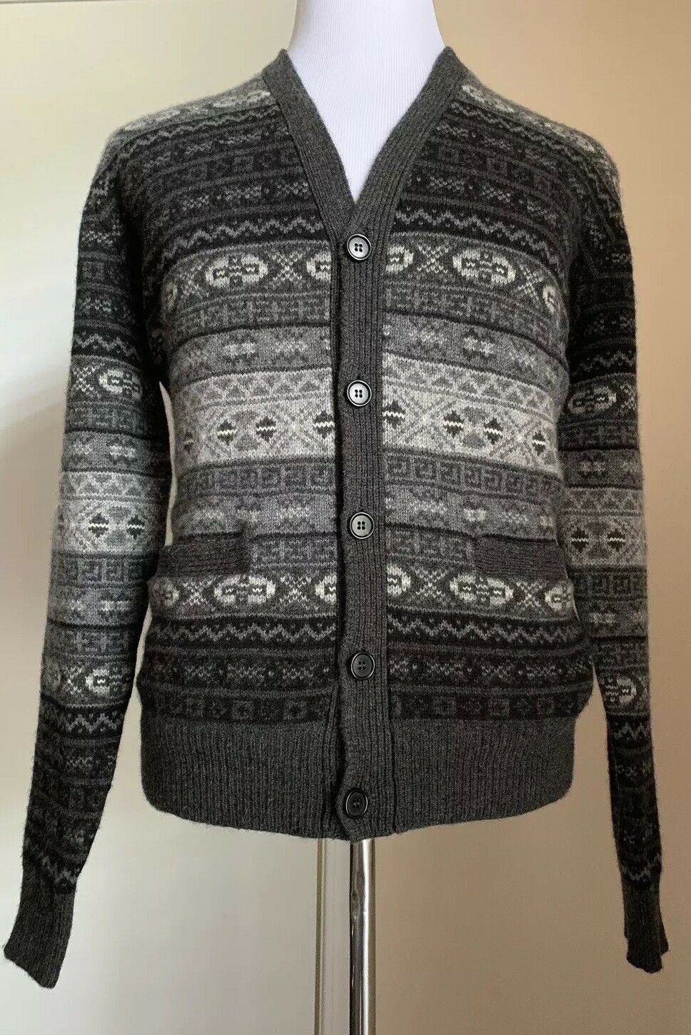 NWT $1695 Ralph Lauren Purple Label Men Cashmere Cardigan Sweater Gray L Italy