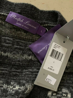 Neu mit Etikett: 1695 $ Ralph Lauren Purple Label Herren-Kaschmir-Cardigan-Pullover Grau L Italien