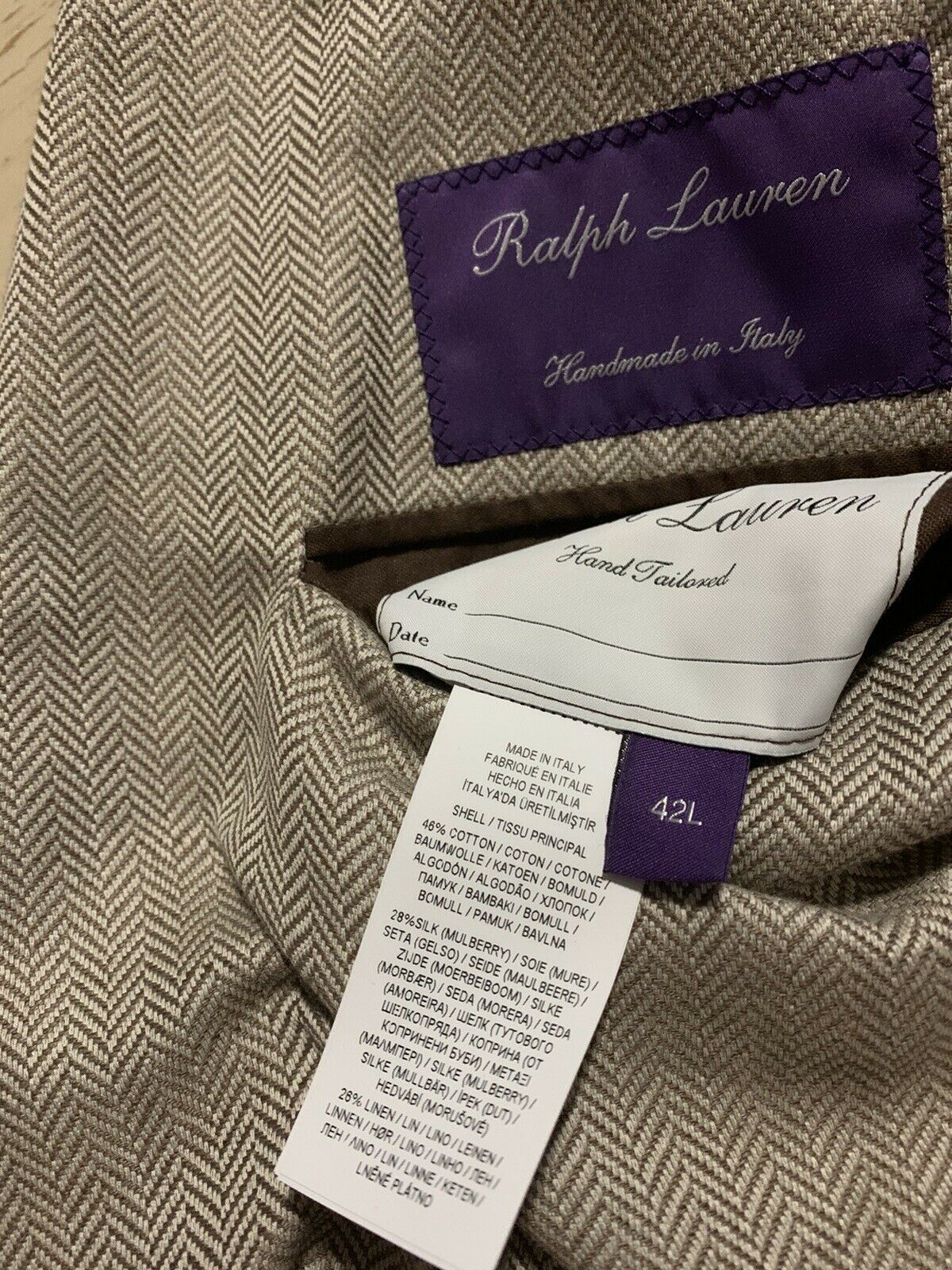 NWT $4995 Ralph Lauren Purple Label Мужской спортивный пиджак LT Коричневый 42L Ручная работа