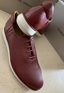 Neu $975 Giorgio Armani Herren Leder Sneakers Schuhe DK Rot 10 US/9 UK X2C485