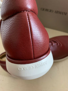 Neu $975 Giorgio Armani Herren Leder Sneakers Schuhe DK Rot 10 US/9 UK X2C485