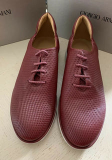 Neu $975 Giorgio Armani Herren Leder Sneakers Schuhe DK Rot 10 US/9 UK X2C485