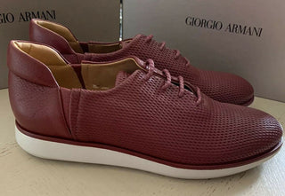 Neu $975 Giorgio Armani Herren Leder Sneakers Schuhe DK Rot 10 US/9 UK X2C485