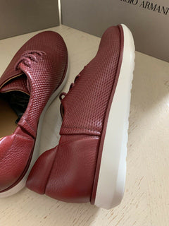 Neu $975 Giorgio Armani Herren Leder Sneakers Schuhe DK Rot 10 US/9 UK X2C485