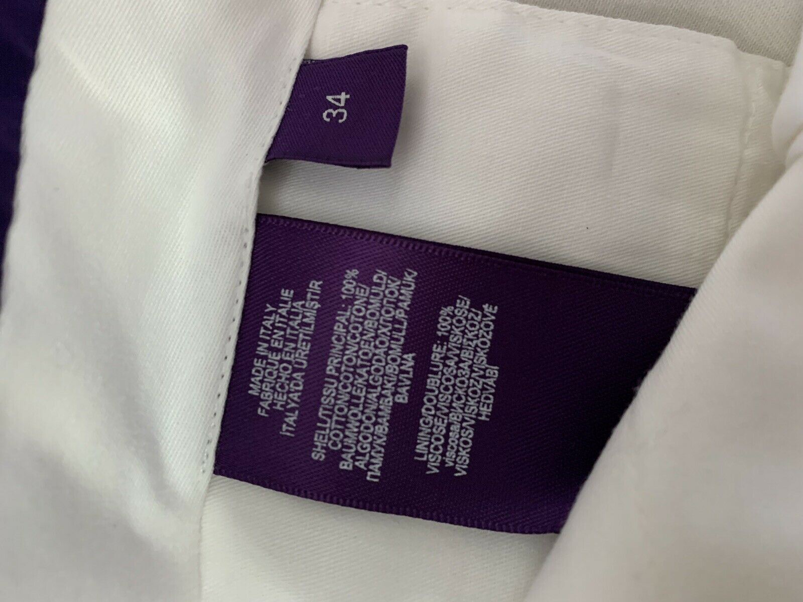 NWT $495 Ralph Lauren Purple Label Men Pants White 34 US ( 50 Euro ) Italy