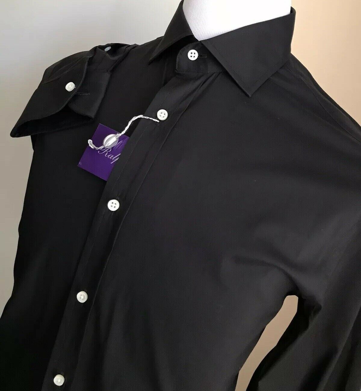 PoNWT $395 Мужская классическая рубашка Ralph Lauren Purple Label черная, размер 41/16, Италия