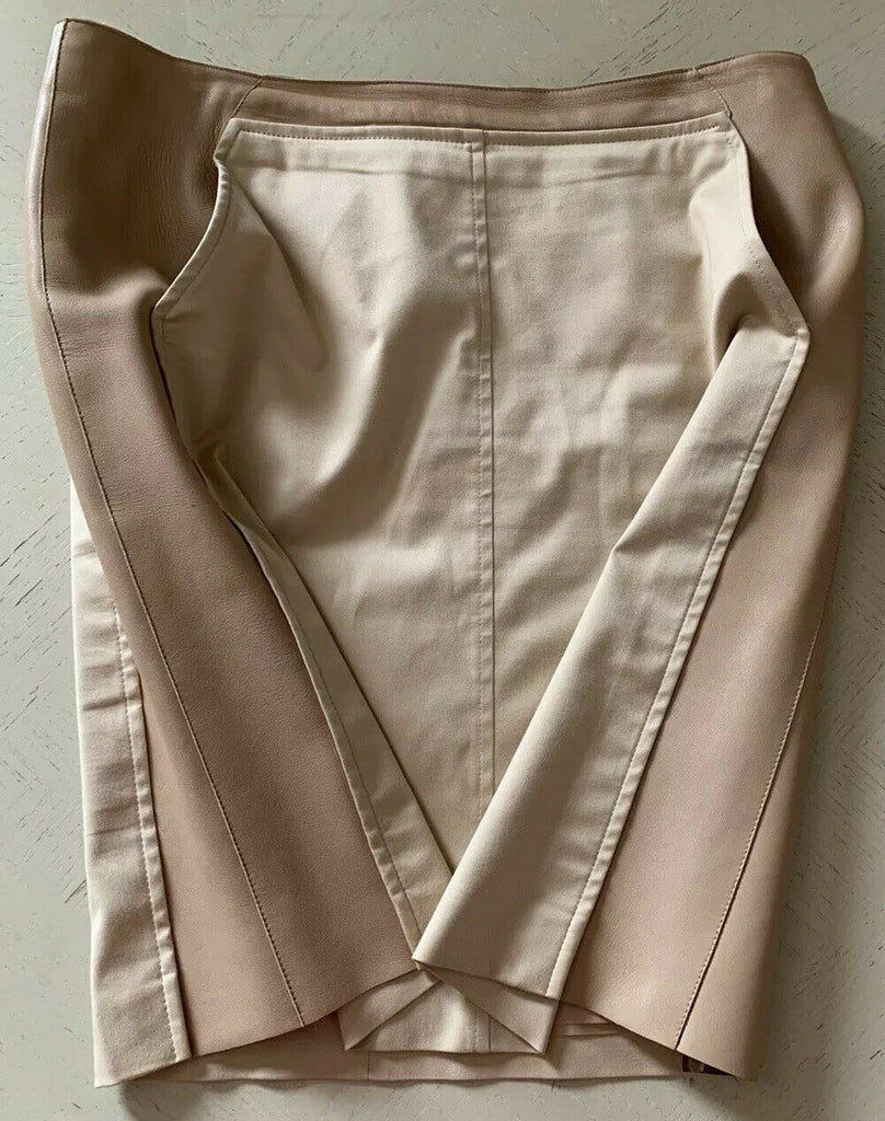 $2785 AKRIS Leather Cotton Skirt LT Brown 12 US ( 44 Eu )