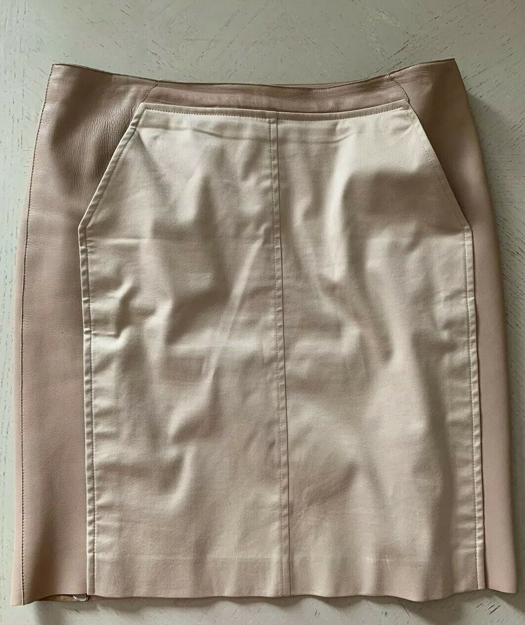 $2785 AKRIS Leather Cotton Skirt LT Brown 12 US ( 44 Eu )