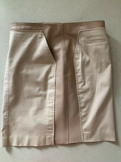 $2785 AKRIS Leather Cotton Skirt LT Brown 12 US ( 44 Eu )