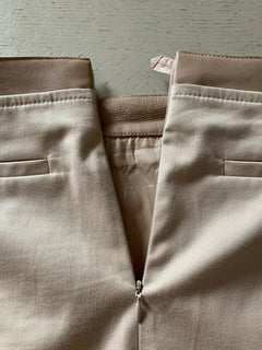 $2785 AKRIS Leather Cotton Skirt LT Brown 12 US ( 44 Eu )