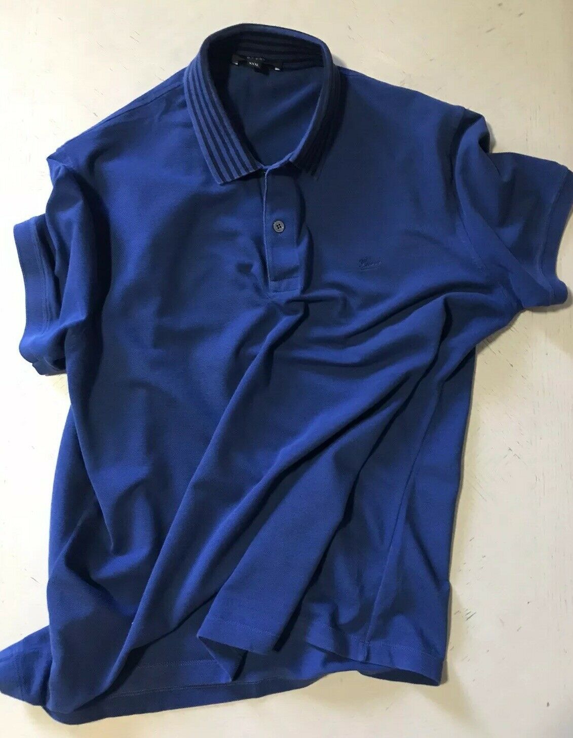 $645 Gucci Mens Polo Shirt Slim Fit Blue Size XXXL Italy
