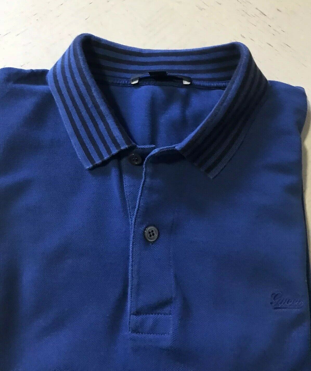 $645 Gucci Mens Polo Shirt Slim Fit Blue Size XXXL Italy