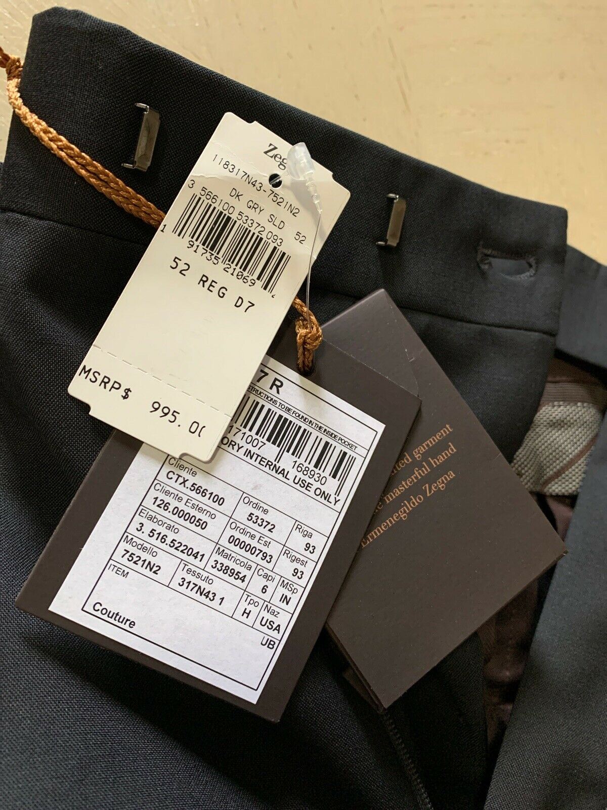 NWT $995 Ermenegildo Zegna Couture Dress Pants Charcoal Gray 36 US ( 52 Eu )