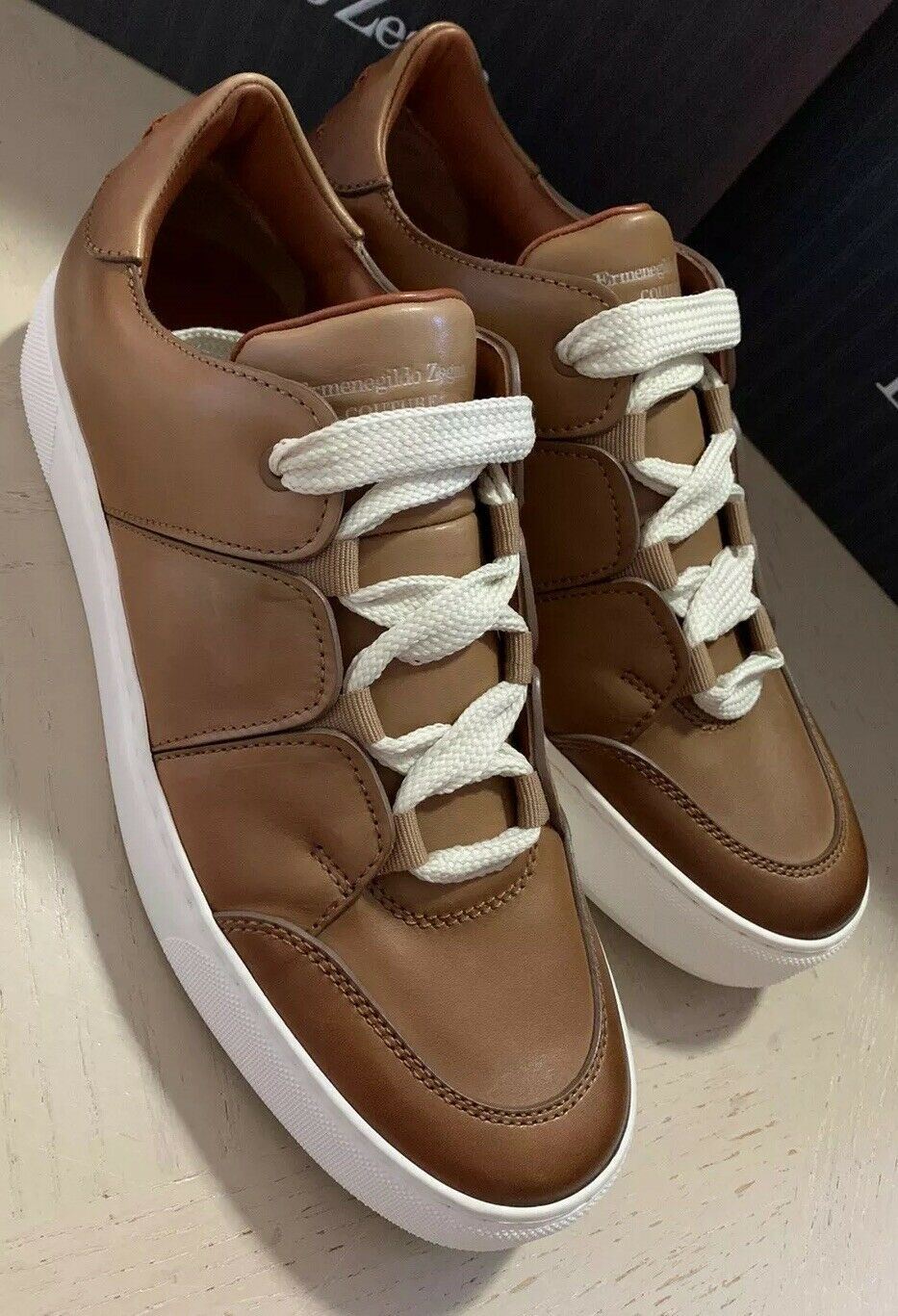 New $795 Ermenegildo Zegna Couture Leather Sneakers Shoes MD Beige 9.5 US