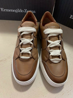 Neu $795 Ermenegildo Zegna Couture Leder-Sneakers Schuhe MD Beige 9,5 US